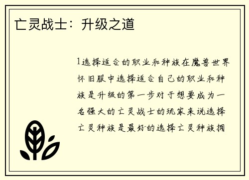 亡灵战士：升级之道
